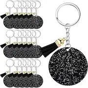 Peakloong Acrylic Keychain Acrylic Keychain Blank Keychain Blank with Key Ring 1.97 Inch Glitter Acrylic Blank DIY Keychain Black