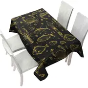 Golden Seafood Fish Crab and Squid Tablecloth