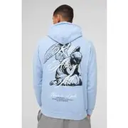 Mens Dusty Blue Washed Renaissance Graphic Hoodie