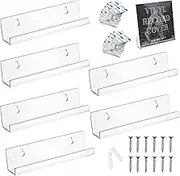 6 Pack 12 inch Vinyl Record Shelf Wall Mount, Clear Acrylic Album Record Holder Display, Kids Bookshelf, Floating Wall Shelves