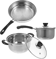 Generic 1Set Stainless Steel Kitchen Cookware Set Milk Pot Soup Pot Frying Pan Multi Functional Cookware with Comfortable Grip Handles Space Saving Design