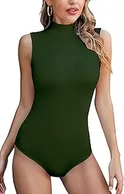 [SHEIUGU] Women’s Sleeveless Long Sleeve Mock Turtle Neck Bodysuit Soft Slim Fit Stretchy Layer Top Classic Jumpsuit
