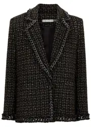 Alice + Olivia Shan Chain-embellished Tweed Blazer - Black - 10 (UK 14 / L) 10 (UK 14 / L)