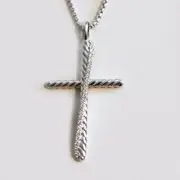 DAVID YURMAN NEW Silver Pave Diamond XL Crossover Cross Pendant Necklace 17-18"