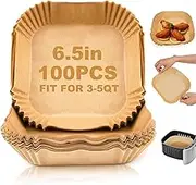 Air Fryer Paper Liner Disposable - 100PCS 6.3 Inch Square Liners for Air Fryer, Grease and Water Proof Non Stick Basket Parchment Paper