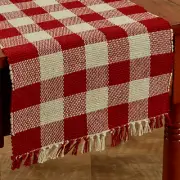 Country Primitive Wicklow Garnet Table Runner 36" Red & Tan Buffalo Check