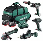 Metabo MET18BL4SB2HD55ES - 18V Brushless Drill/300Nm Wrench/Grinder/Sabre Saw Combo Kit (2 x 5.5Ah)