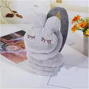 [KAYLRE] Earmuffs Warm Cute 3D Rabbit Warm Earmuffs Winter Warm Headphones Girls Rabbit Earcap Children Ear Cover Plush Fur Headphones Ear Warmer Warm Earmuffs (Color : Grey)