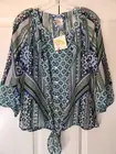Fig And Flower Anthropologie Sheer Paisley Top Button Tie Front Size Medium