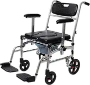 Bedside Commode W Removable Seat Pad Wheeled Shower Commode Toilet Chair Portable Foldable Chair with Built-in Toilet for Disabled People The Elderly & Others Up to 330LBS