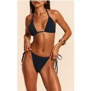 Navy Crinkle Double Tie Side Bikini Bottoms, Navy