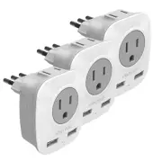 [3-Pack] Italy Travel Power Adapter, VINTAR 3 Prong Grounded Plug with 2 USB ...