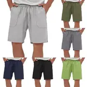 Breathable and Lightweight Men's Summer Linen Shorts Elastic Waistband