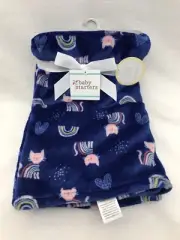 Baby Starters Blue Kitty Cat Blanket Super Soft Plush Fleece Rainbow Lovey Heart