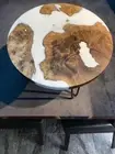 30" Round White Epoxy Coffee Table, Epoxy Dining Table, Walnut Wood Epoxy Table