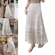 Women Crochet Knitted Flower Beach Vacation A Line Flowy Long Skirt