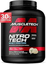 MuscleTech Whey Protein, Nitro-Tech Whey Isolate + Peptides, Lean with Creatine, Sports Nutrition for Men & Women, Vanilla, 1.81kg (40 Servings)