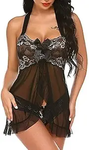 [UIVHLW] Naughtylingerie Transparent See-Through Lace Halterneck Temptation Pajama Dress