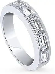 [BERRICLE] Rhodium Plated Sterling Silver Channel Set Emerald Cut Cubic Zirconia CZ 5-Stone Anniversary Wedding Half Eternity Band Ring