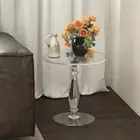 Round Clear Acrylic Side Table Small Coffee Table with Pedestal Base No assembly