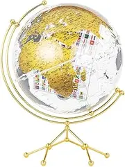 Acrylic Clear Globe with Cube Flag Pattern - Rotating World Globe on Gold Tripod for Desk Decoration