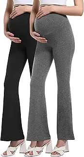 [Foucome] Maternity Flared Leggings Over Bump Buttery Soft Stretchy Bootcut Trousers Pregnancy Yoga Pants with Pockets