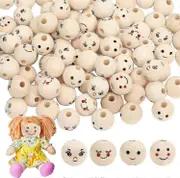 Jtgg Wooden Balls With Face - 100 Wooden Beads With Smiley Faces (20 Mm, Round Beads For Diy Handmade Decorations)