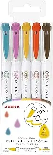 Zebra Highlighter Mildliner Brush Refined Color 5 Colors Set, WFT8-5C-RC