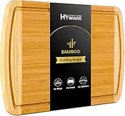 Large Wooden Cutting Board for Kitchen Meal Prep & Serving - Bamboo Cutting Boards with Juice Groove Side Handles, Charcuterie & Chopping Butcher Block - 100% Organic Bamboo, Pre Oiled, 16" x 10"