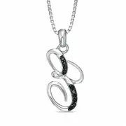 Enhanced Black Natural Diamond Accent "E" Initial Pendant in Sterling Silver