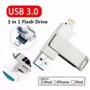 USB Flash Drive U Disk 3 in 1 Storage Memory Stick For iPhone iPad PC AU