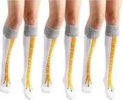 [GoFunway] 3 pairs Cartoon Chicken Legs Socks Crazy Funny Chicken Feet Socks Claws Over The Knee High Socks Chicken Leg Socks for Women, Calf socks - White, One size