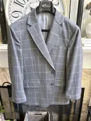NEW MILLER BROTHERS LTD. MTM custom men's sport jacket light gray plaid 44S