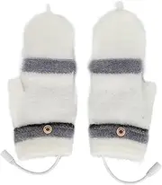 [gernie] Heated Fingerless Gloves, 1 Pair Imitation Mink USB Heated Gloves Winter Warm Full Finger Half Fingerless Double Sided Heating Laptop Typing Gloves for Office Work, Skiing, Cycling