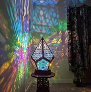 Polar Star Large Floor Lamp, Bohemian Hollow Geometric Retro Floor Decorative LED Colorful Diamond Lights 3D Projection Night lamp Desk Lamp Home Decor Wedding Party (Starry)