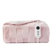 Dreamaker Basketweave Faux Fur Electric Heated Throw Blanket [130x160cm] (Blush Pink)