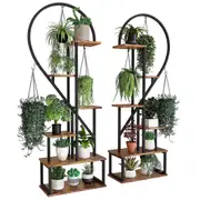 Fin 2Pcs Metal Plant Stand 6 Tier Half Heart Shape Ladder Shelf Flower Potted Rack