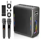 Bluetooth Karaoke Machine w/ 2 Wireless Microphones & LED Lights Kids Adult Gift