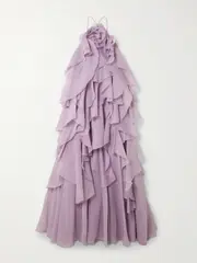 [Aje] Aje - Pandorea Appliquéd Ruffled Organza Gown - Lilac - UK 14 UK 14 Purple