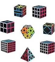 Ahyuan Speed Cube Set 8 in 1 Magic Bundle - 2x2 3x3 4x4 5x5 Pyramid Triangle SQ1 Skew Ivy Megaminx - Sturdy Carbon Fiber Puzzles for Kids & Adults (Style C)