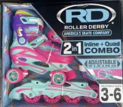 Roller Derby Skates Girls Unicorn Adjustable Size 3-6 2in1 Inline or Quad W255GM