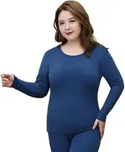 [OFFSUM] Women’S Thermal Underwear Set - Plus Size Lingerie Suit Clothing Long Pants Velvet Thin Tops + Bottoms Winter Warm Sleepwear Elastic Thermal Underwear