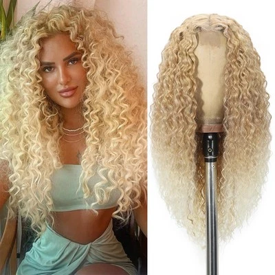 Curly Wig for Women 26 inch Long Ombre Blonde Curly Wigs Synthetic Middle Par...