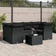 7 Piece Garden Sofa Set with Cushions Black/Beige Poly Rattan vidaXL