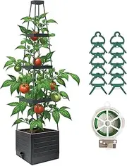 Lazzmonk Raised Garden Bed Planter Box with Trellis, 58”Tomato Planter with Trellis for Climbing Plants Vegetables Vine Flowers, Self-Watering Tomato Cage for Garden Patio Outdoor & Indoor