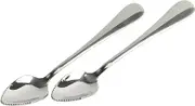 2Pcs Silver Grapefruit Spoons Stainless Steel Fruit Spoon, Stainless Steel Spoons, Serrated Edge Ice Cream Scrape Cut Spoons For Fruit Dessert Cheese Vegetables Kitchen Tool with Non-stick Plating