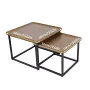 Industrial Coffee Table Set 2pcs, Walnut Wood, Stacking Side Tables, Space-Sa...