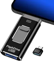 USB Stick 128 GB for Phone, 3-in-1 USB Memory Stick for Mobile Phone USB 3.0 Memory Stick Flash Drive, Phone External Photo Stick for Phone/Pad/Android/PC, Black