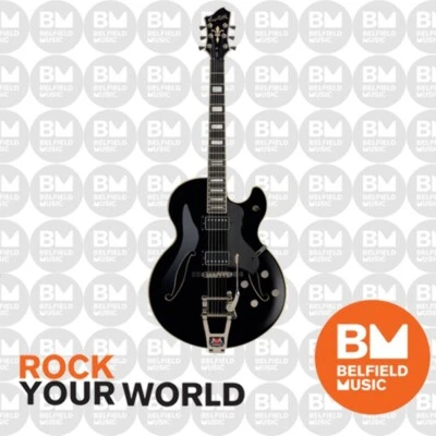 Hagstrom Tremar HJ500 Electric Guitar Jazz Hollow Body Black w/ Hardcase