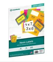 PrintWorks Assorted Neon Labels for Inkjet or Laser Printers & Copiers
